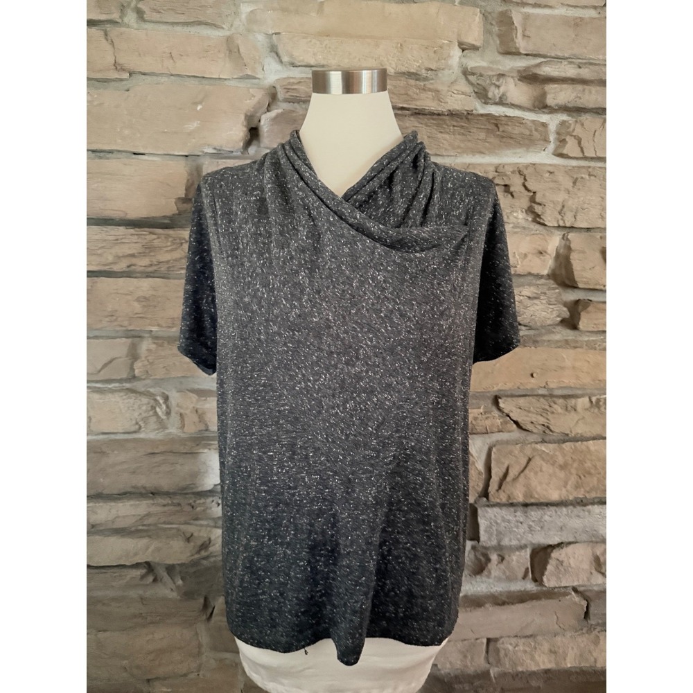 Lucy Womens Charcoal Grey Space Dye Cowl Neck Short Sleeve Top Size L LU-111431